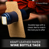 Wine Bottle Tags Kraft Leather Paper - 100 Count - Premium Wine Cellar Labels with Stitched Border